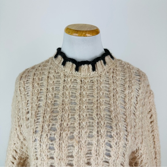 MANGO Contrast Trim Wool Blend Sweater Size Small - Picture 4 of 9